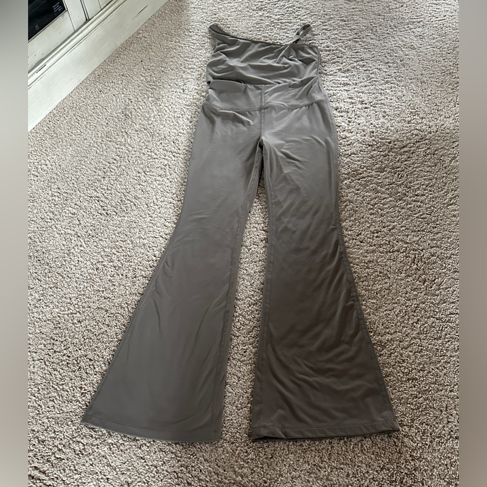 JoyLab Taupe Flare Jumpsuit W/ cutouts built in shelf bra